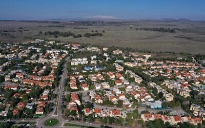 This aerial view shows Katzrin, an Israeli town in the Golan Heights, on December 26, 2021. (Menahem Kahana/AFP)