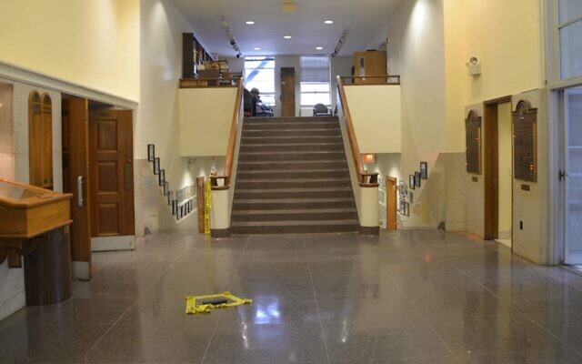 Police tape surrounds an assault rifle magazine in the aftermath of a mass shooting at the Tree of Life synagogue in Pittsburgh, October 28, 2018. (US District Court Western District of Pennsylvania Evidence Photo via JTA)