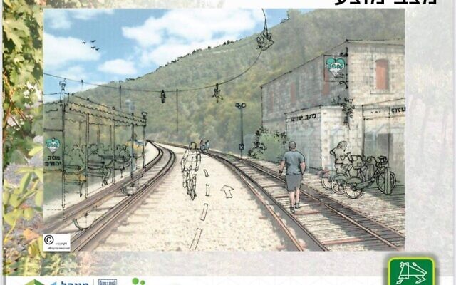 An illustration of a proposed hike-and-bike along abandoned train tracks between Jerusalem and Beit Shemesh. (Mateh Yehuda Regional Council / Israel Lands Authority)