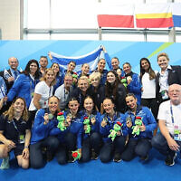 Israel's artistic swimming team pose with their gold medals at the European Game, in Krakow, Poland on June 23, 2023  (Israel Swimming Federation)