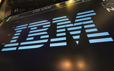 The logo for IBM appears above a trading post on the floor of the New York Stock Exchange, March 18, 2019. (AP/ Richard Drew/ File)