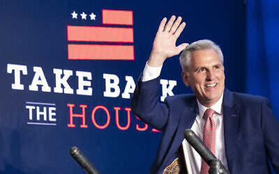 House Minority Leader Kevin McCarthy of Calif., arrives to speak at an event early Wednesday morning, Nov. 9, 2022, in Washington. (AP/Alex Brandon)