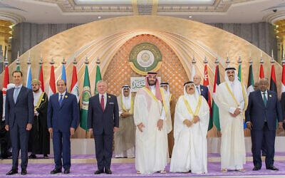 In this photo provided by the Saudi Press Agency, SPA, leaders of Arab countries pose for a group picture ahead of the Arab summit in Jeddah, Saudi Arabia, Friday, May 19, 2023. (Saudi Press Agency via AP)