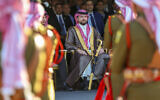 Crown Prince Hussein attends a celebration a day before his wedding to Saudi architect Rajwa Alseif, in Amman, Jordan, on May 31, 2023,  (Royal Hashemite Court via AP)