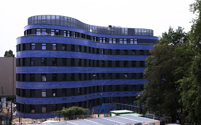 Blue tiles clad the curved building of the new Jewish educational and cultural complex in Berlin, Germany, June 22, 2023. (AP Photo/Markus Schreiber)