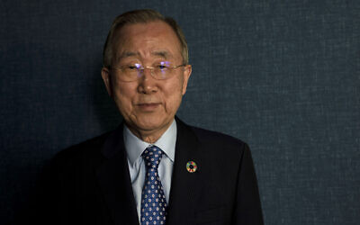 Ban Ki-moon, former UN secretary general, poses for a portrait in Tel Aviv, Israel, June 22, 2023. (AP Photo/Maya Alleruzzo)