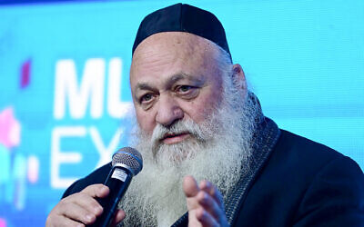 United Torah Judaism leader Yitzchak Goldknopf at a conference in Tel Aviv, December 7, 2022. (Tomer Neuberg/Flash90)