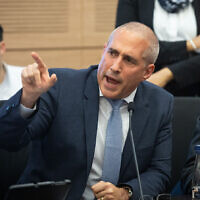 Likud MK Hanoch Milwidsky speaks during a Knesset Finance Committee hearing, February 22, 2023. (Yonatan Sindel/Flash90)