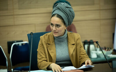 MK Limor Son Har Melech attends a Defense and Foreign Affairs Committee meeting at the Knesset, in Jerusalem on February 23, 2023. (Yonatan Sindel/Flash90)