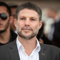 Israeli minister of Finance Bezalel Smotrich takes part in a march to the illegal West Bank outpost of Evyatar, near the West Bank city of Nablus, during the Passover holiday, on April 10, 2023. (Sraya Diamant/Flash90)