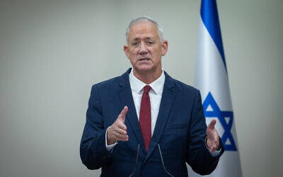 National Unity head Benny Gantz speaks during a press conference in the Knesset, Jerusalem, on June 14, 2023 (Yonatan Sindel/Flash90)