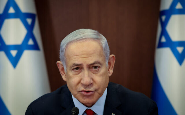 Prime Minister Benjamin Netanyahu leads a cabinet meeting at the Prime Minister's Office in Jerusalem on June 18, 2023. (Amit Shabi/Pool)