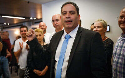 Newly elected head of the Israeli Bar Association Amit Becher at a press conference for the announcement of the election results for the Israeli Bar Association in Tel Aviv, June 21, 2023. (Miriam Alster/Flash90)