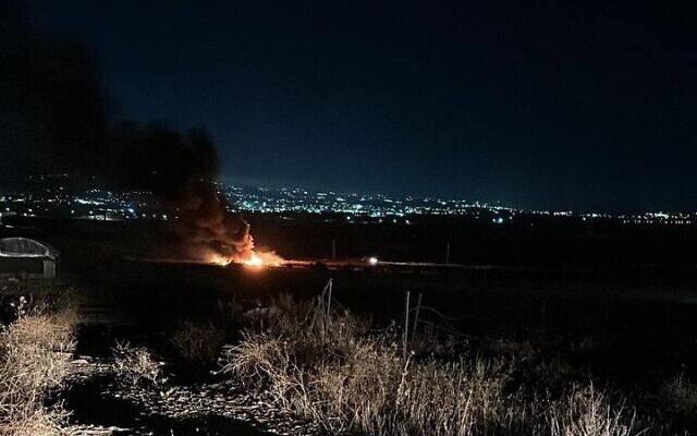 The scene of an Israeli drone strike on a vehicle near the West Bank city of Jenin on June 21, 2023 (Social media: Used in accordance with Clause 27a of the Copyright Law)