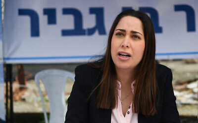 Likud MK May Golan visits at then-MK Itamar Ben Gvir's makeshift Office in the East Jerusalem neighborhood of Sheikh Jarrah, February 14, 2022. (Arie Leib Abrams/Flash90)