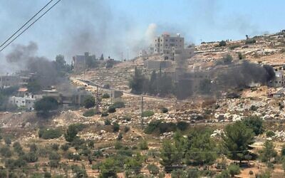 Photos show an attack by settlers on the Palestinian village of Umm Safa in the West Bank on June 24, 2023. (Yesh Din)