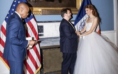 New York City Mayor Eric Adams marries Asaf Zamir and Maya Wertheimer the New York Public Library on June 11, 2023. (Maya Wertheimer/Instagram)