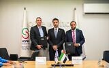 (Left to right) Prof. Yitshak Kreiss, director general of Sheba Medical Center; Mohamed Al Khaja, UAE ambassador to Israel; and Rashid Al Qubaisi, group chief corporate officer at PureHealth, in June 2023. (Courtesy of Sheba Medical Center)