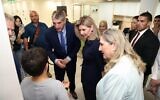 Ukrainian First Lady Olena Zelenska (second from right) and First Lady Michal Herzog (right) tour the Sheba Medical Center in Ramat Gan on June 19, 2023. (Courtesy)