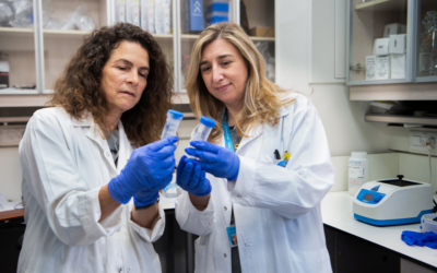 Prof. Michal Lotem, head of Hadassah Cancer Research Institute (HCRI), left, and Inna Ben David, HCRI's head lab technician. (Credit: HCRI/courtesy)